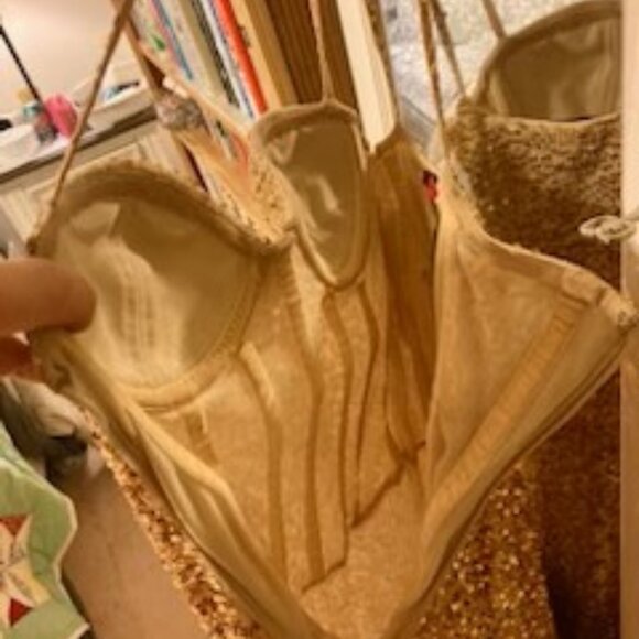 *Roberto Cavalli* Bead & Sequin Sexy Gold Swing Dress Sz. 8 NYE Party - Picture 8 of 17